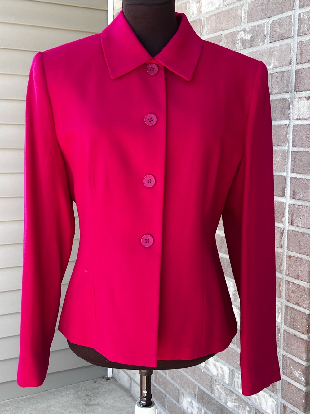 JONES NEW YORK s10 Magenta Button-Front Jacket-looks NEW-💯wool-lined-gorgeous!